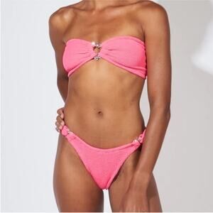 Hunza G Pink Glitter Heart Nicole Crinkle Bikini Set One Size